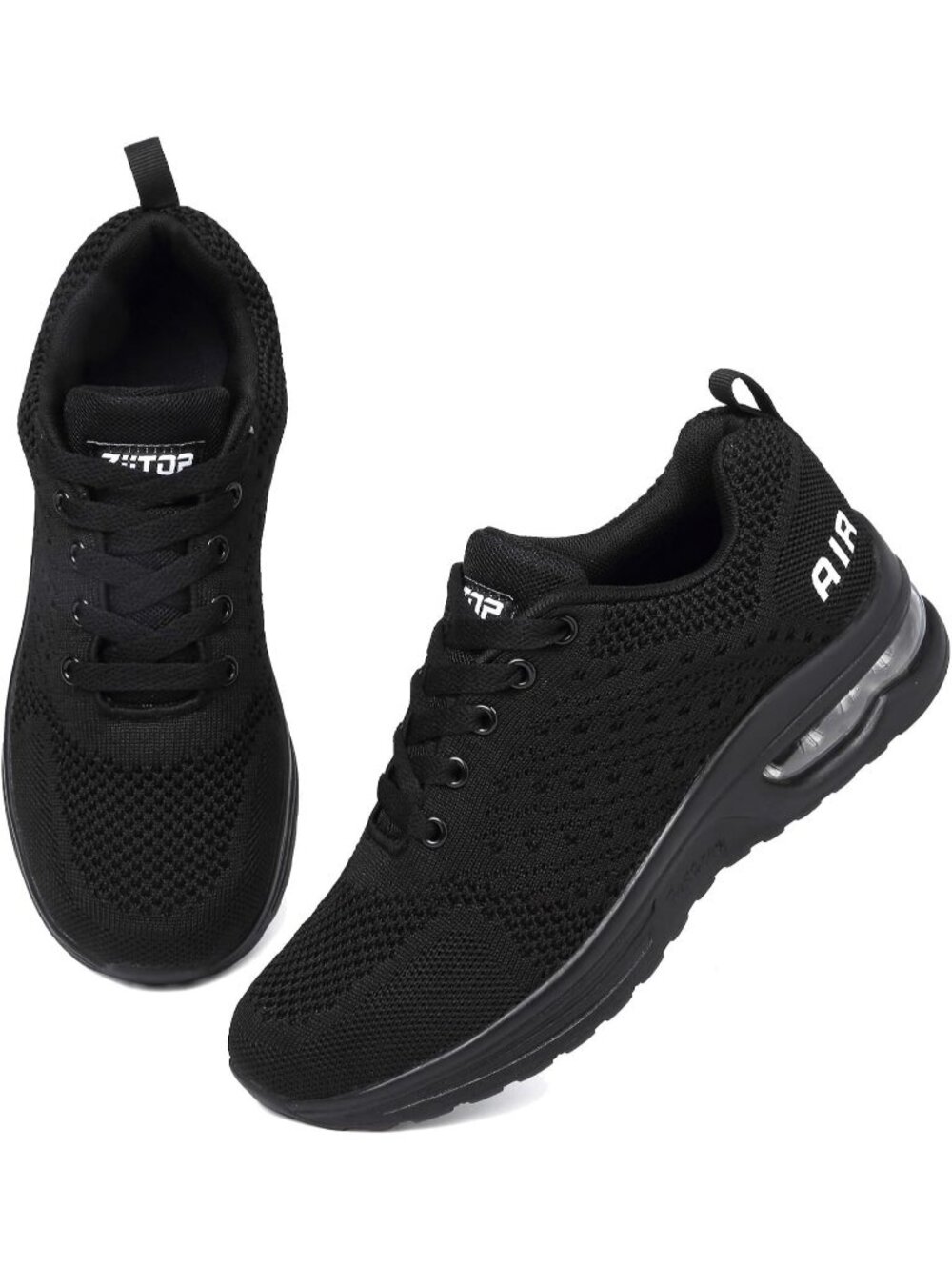 Women's All Black Lightweight Breathable Mesh Air Cushion Walking Running Shoes